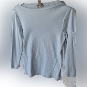 Non-Fiction Echo Ribbed Cotton Boatneck Top Blue 3/4 Sleeve Made in Canada M